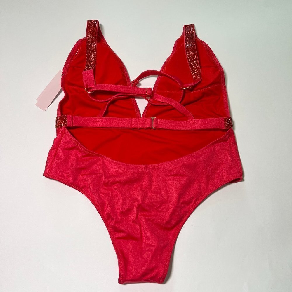 Victoria Secret Small S Shine Strap Plunge One Piece Swimsuit Bikini Red Pink - Picture 5 of 8